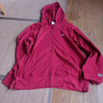 Champion 빨간색 풀 집업 후드티 L