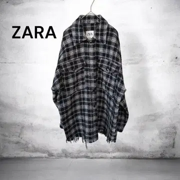 ZARA 체크 밑단 프린지 스냅 버튼 긴팔 셔츠 M