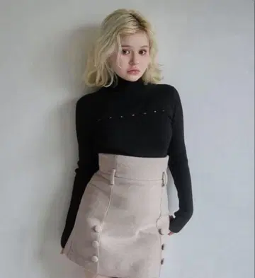 andmary Mary turtle knit tops Black