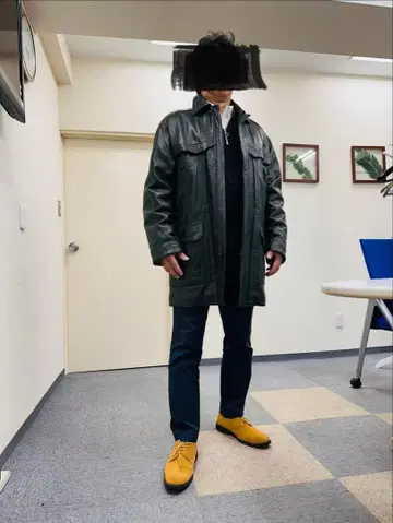 블랙 가죽 롱 자켓