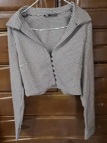 [ ZARA ] 하운드 투스 크롭 폴로 상의