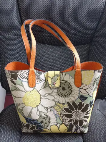 꽃무늬 토트백 오렌지 핸들 중형 리버서블