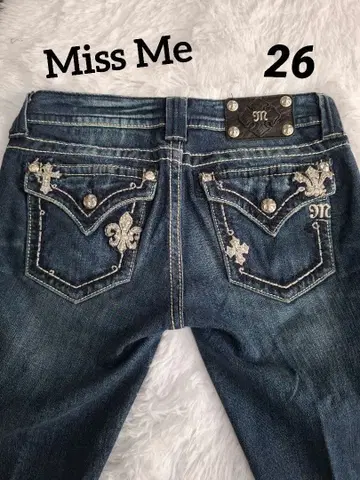 Miss Me 여성용 부츠컷 데님 백합 문장 자수 비쥬