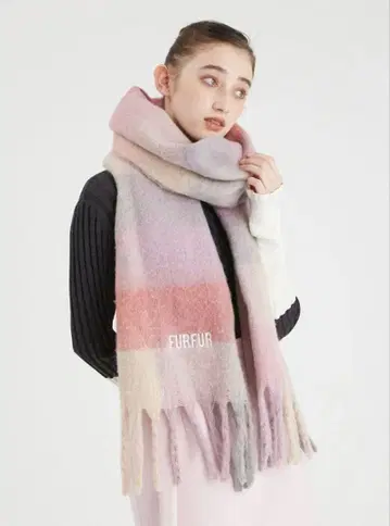 FURFUR 퍼퍼 블록 체크 프린지 스톨 PNK