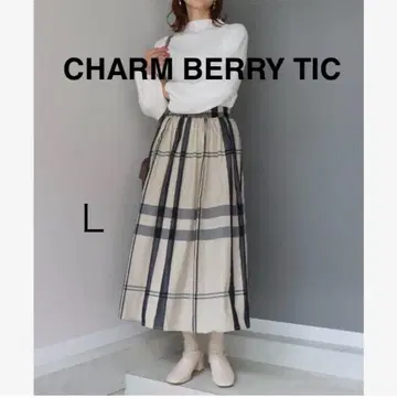 새상품 체크 개더 스커트 L 베이지 CHARM BERRY TIC