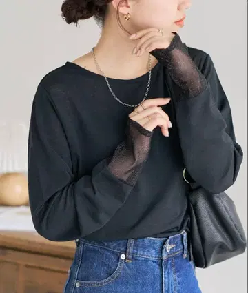 [디스코트] 소매 라메 시어 탑