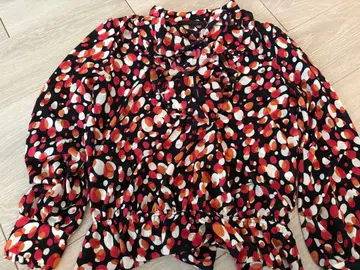 ANAYI 폴카 도트 패턴 반소매 블라우스 38