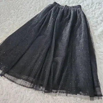 내추럴 꾸뛰르 롱 스커트 플레어 스팽글 블랙 블랙 F