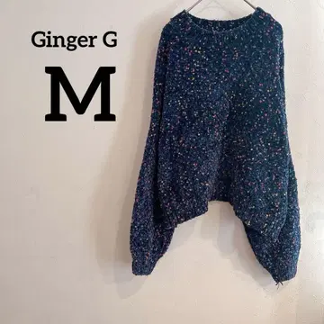 Ginger G [ M ] 네이비 긴팔 스웨터 니트 컬러풀 도트 무늬