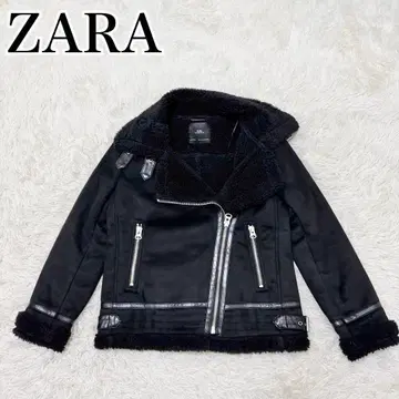 새상품급 ZARA 페이크 무스탕 라이더 자켓 더블 보아 블랙 XS
