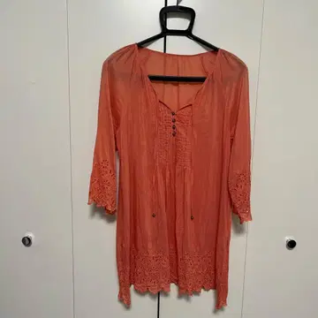 오렌지 컬러 레이스 튜닉 ROPE