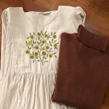 마카베 앨리스 과일 패턴 자수 원피스 + 유베시 티펫 포함 리브 니트