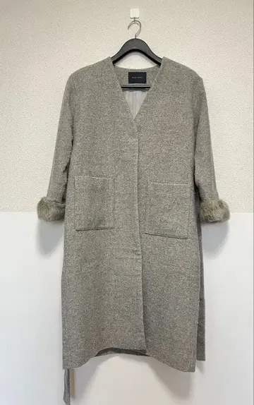 BLISS POINT 그레이 여성용 퍼 롱 코트 리본 포함