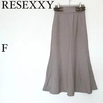 리젝시 롱 스커트 플레어 F 브라운 계열 하운드투스 허리밴딩 포함