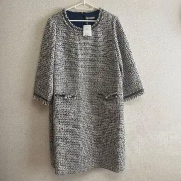 트위드 원피스 7부 소매 로즈 티아라 46 사이즈