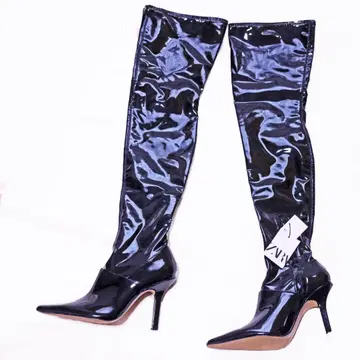 미사용 새상품 ZARA 에나멜 블랙 싸이하이 부츠 사이즈 36