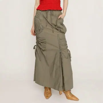 SLY OPEN ZIP MERMAID 카고 스커트 카키 2