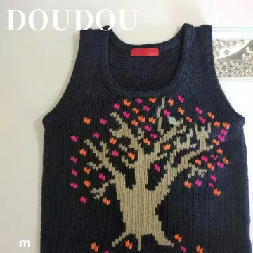 두두 하이 게이지 니트 베스트 보태니컬 무늬 레이어드