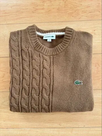 LACOSTE 브라운 케이블 니트 스웨터