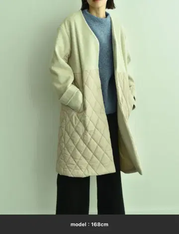 INTERPLANET 샤기 타프타 퀼트 칼라리스 코트 FREE 사이즈