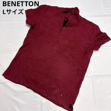 [L 사이즈] BENETTON 반팔 피케 셔츠 퀼팅 와인 레드