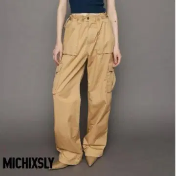 미치 슬라이 셔링 허리 카고 팬츠 파라슈트 팬츠 F