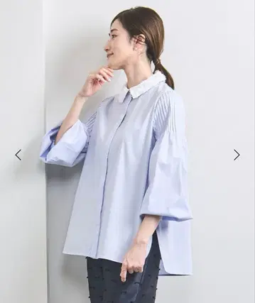 유나이티드 애로우즈 튤 칼라 2WAY 블라우스 블루