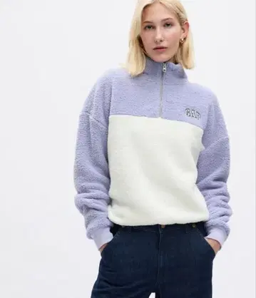 GAP 사이즈 L 플리스 자켓 퍼플 x 화이트 지퍼 자켓