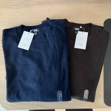 세트 판매 UNIQLO 캐시미어 크루넥 스웨터 다크 브라운 & 네이비
