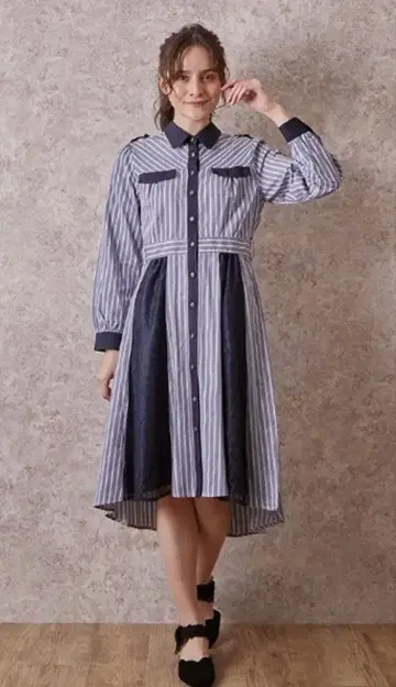 axes femme 블루 레이스 셔츠 원피스