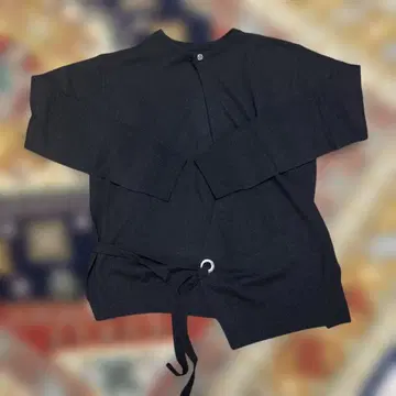 블랙 긴팔 가디건 허리 리본 포함
