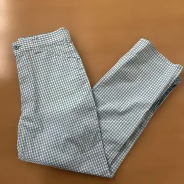 켄쇼 아베 스카이블루 블록 체크 골프 팬츠 밑단 레이스