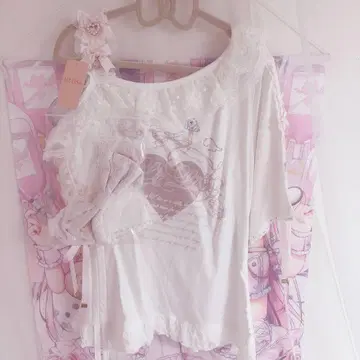 LIZLISA 원 숄더 프린트 티셔츠 핑크