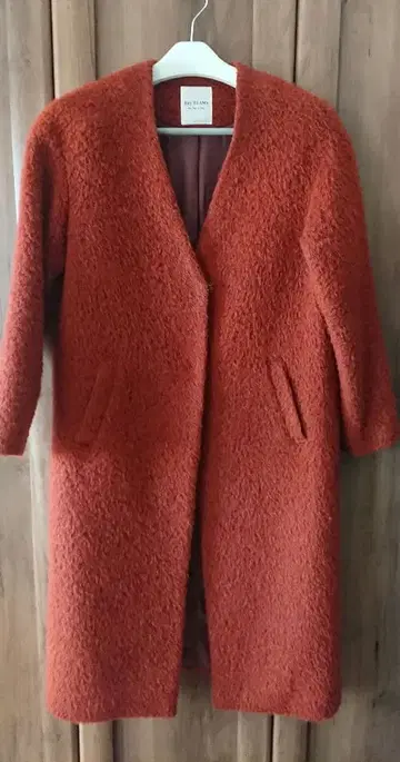 Ray BEAMS 오렌지 샤기 노카라 롱 코트