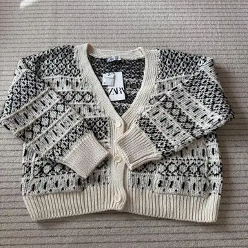 [ 새상품 ] ZARA 아이보리 블랙 무늬 가디건