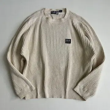 90s 휠라 (FILA) 코튼 리브 니트 L 아이보리 스웨터