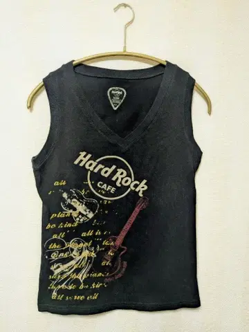 Hard Rock Cafe 자수 V넥 탱크탑 블랙