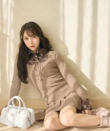 미셸 마카롱 체크 셔츠 레이어드 스타일 셋업