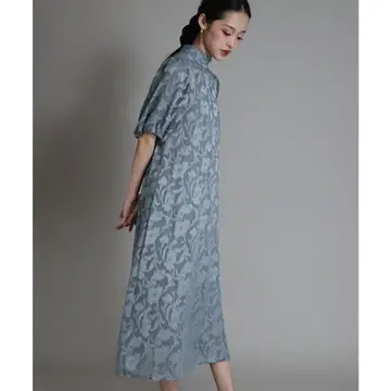 J by blue 이너 포함 백리본 자카드 드레스 블루