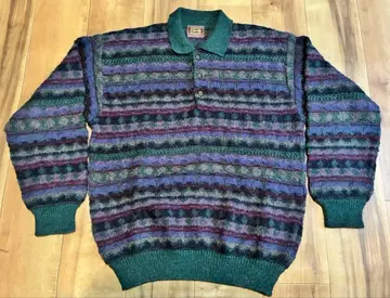 이탈리아제 빈티지 알파카 혼방 카라 부착 멀티 컬러 스웨터