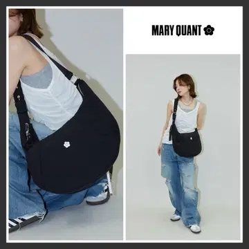 마리콴트 원포인트 자수 나일론 숄더백 블랙