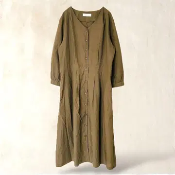 애니시스 셔츠 원피스 긴팔 V넥 플레어 A라인 카키 M 상당