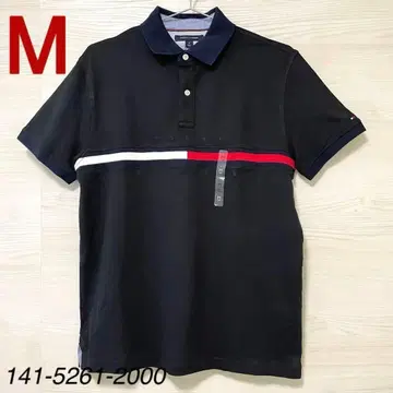 새상품 Tommy Hilfiger M 남성용 피케 셔츠 블랙 로고 자수
