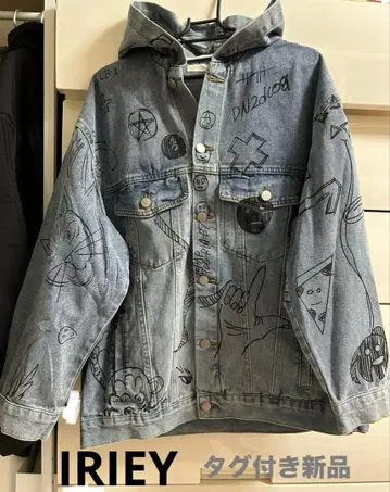 일리 낙서 프린트 데님 후드 자켓 F 사이즈