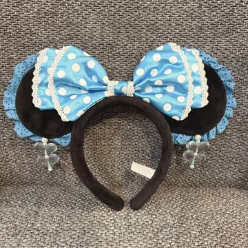 디즈니 미니 머리띠 물방울 패턴 귀찌 스카이블루 블루