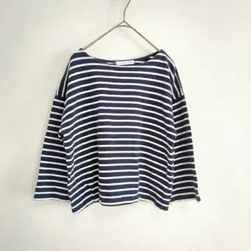 LOWRYS FARM 보더 상의 L 네이비 7부 소매 티셔츠