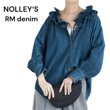 미사용 노리즈 RM denim 리에 거울 프릴 개더 데님 블라우스