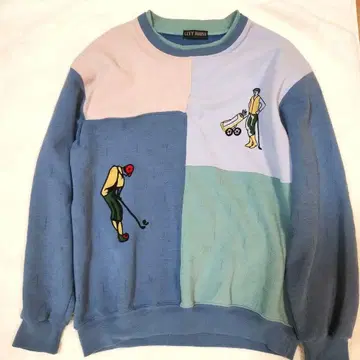 빈티지 80s 골프 패턴 자수 맨투맨 트레이닝복 남성용