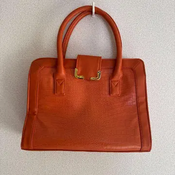 오렌지 가죽 핸드백 크로커다일 패턴