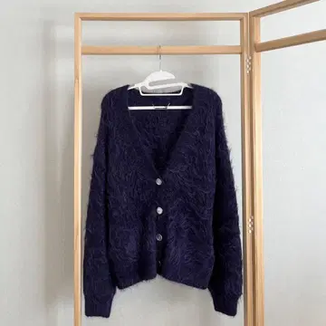 anuans - 수리 알파카 니트 가디건 PURPLE NAVY